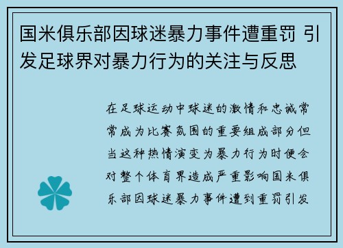 国米俱乐部因球迷暴力事件遭重罚 引发足球界对暴力行为的关注与反思
