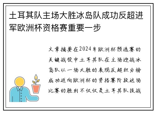 土耳其队主场大胜冰岛队成功反超进军欧洲杯资格赛重要一步